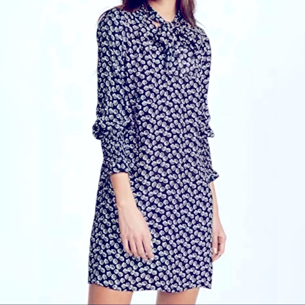 Rue Floral Silk Tie Neck Dress